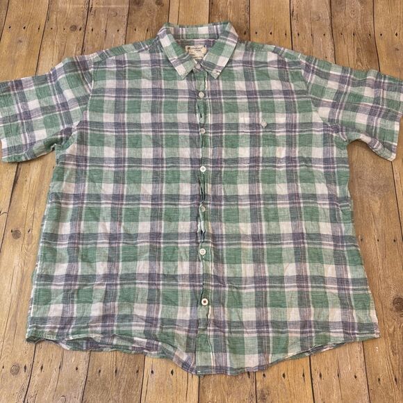 Weatherproof Vintage Washable Linen Shirt XXL 2XL Green Plaid - Picture 2 of 8